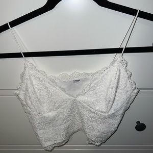 Garage White Lace Cropped Tank Top